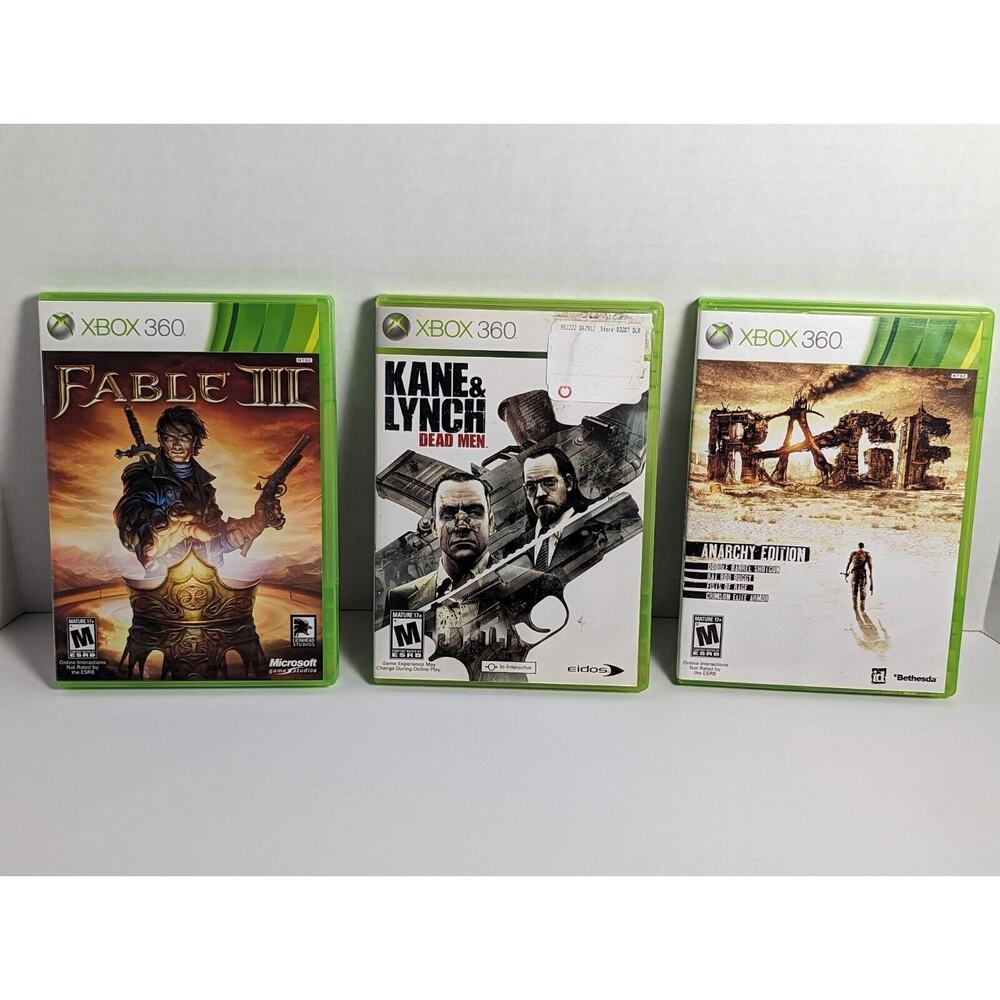 Xbox 360 Lot of 3 Games - Fable III, Kane & Lynch, Rage